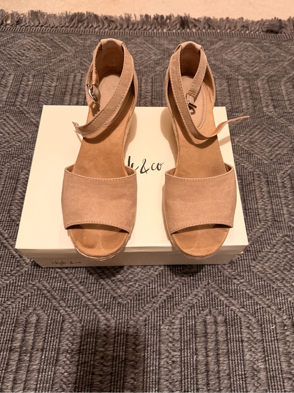 Style & Co. Tan Suede Ankle-Strap Wedge Sandals
